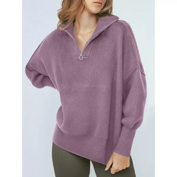 Caracilia Women's Oversized Sweater 2023 1/4 Zipper Collar Long Sleeve Drop Shoulder Slouchy Pullover Top