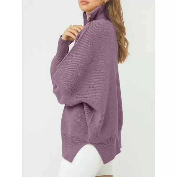 Caracilia Women's Oversized Sweater 2023 1/4 Zipper Collar Long Sleeve Drop Shoulder Slouchy Pullover Top