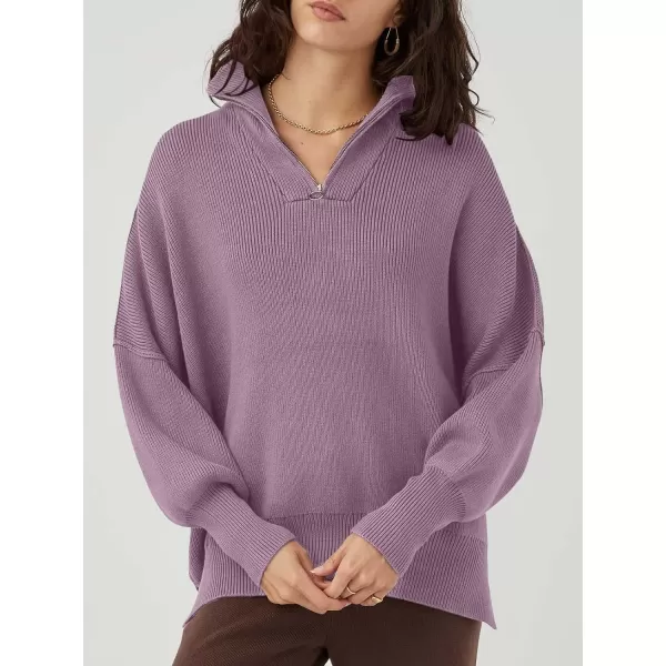 Caracilia Women's Oversized Sweater 2023 1/4 Zipper Collar Long Sleeve Drop Shoulder Slouchy Pullover Top
