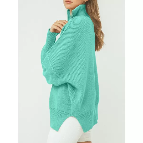 Caracilia Women's Oversized Sweater 2023 1/4 Zipper Collar Long Sleeve Drop Shoulder Slouchy Pullover Top