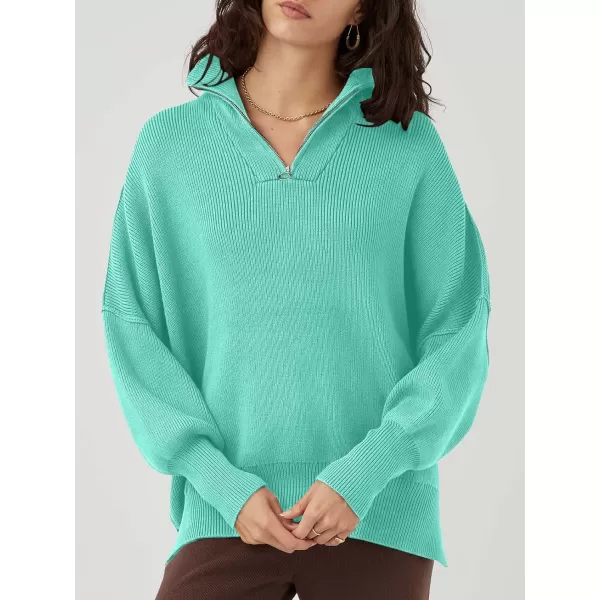 Caracilia Women's Oversized Sweater 2023 1/4 Zipper Collar Long Sleeve Drop Shoulder Slouchy Pullover Top