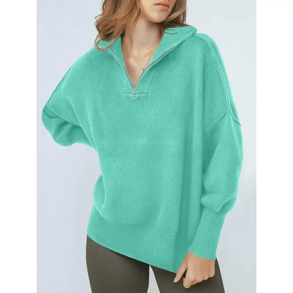 Caracilia Women's Oversized Sweater 2023 1/4 Zipper Collar Long Sleeve Drop Shoulder Slouchy Pullover Top