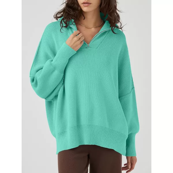 Caracilia Women's Oversized Sweater 2023 1/4 Zipper Collar Long Sleeve Drop Shoulder Slouchy Pullover Top