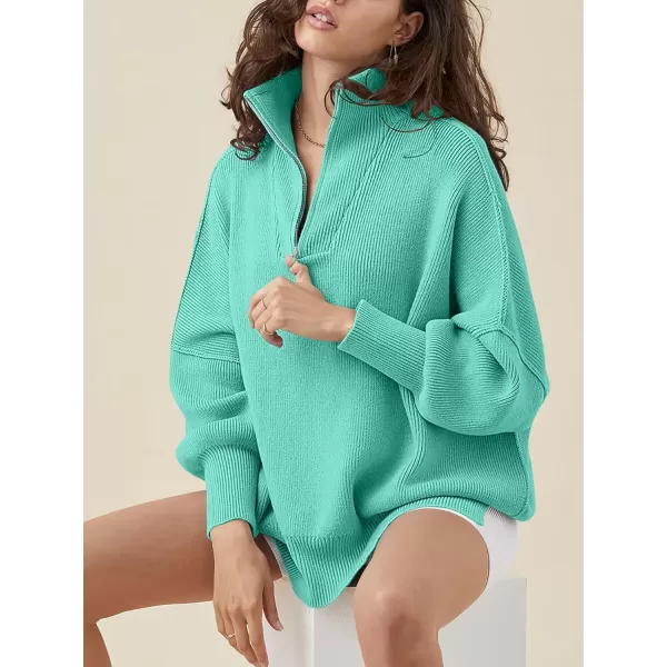 Caracilia Women's Oversized Sweater 2023 1/4 Zipper Collar Long Sleeve Drop Shoulder Slouchy Pullover Top