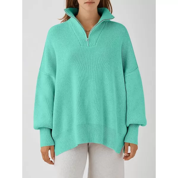 Caracilia Women's Oversized Sweater 2023 1/4 Zipper Collar Long Sleeve Drop Shoulder Slouchy Pullover Top