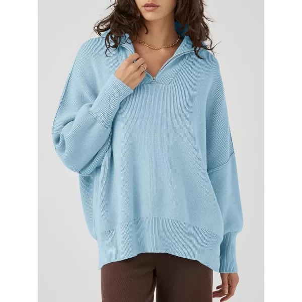 Caracilia Women's Oversized Sweater 2023 1/4 Zipper Collar Long Sleeve Drop Shoulder Slouchy Pullover Top