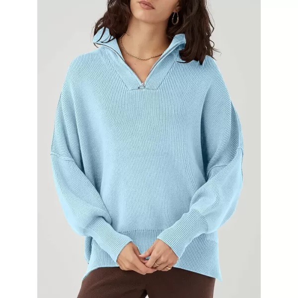 Caracilia Women's Oversized Sweater 2023 1/4 Zipper Collar Long Sleeve Drop Shoulder Slouchy Pullover Top