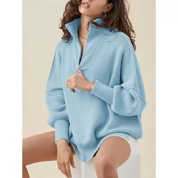 Caracilia Women's Oversized Sweater 2023 1/4 Zipper Collar Long Sleeve Drop Shoulder Slouchy Pullover Top