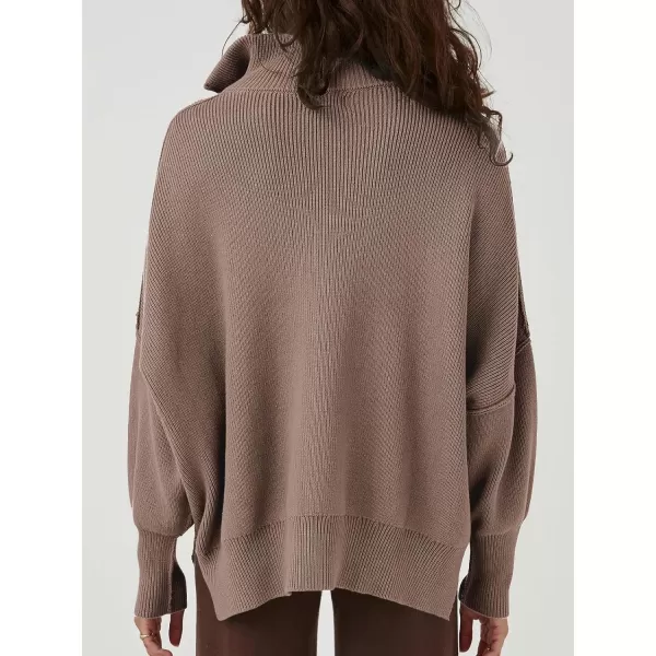 Caracilia Women's Oversized Sweater 2023 1/4 Zipper Collar Long Sleeve Drop Shoulder Slouchy Pullover Top