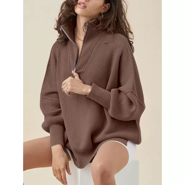Caracilia Women's Oversized Sweater 2023 1/4 Zipper Collar Long Sleeve Drop Shoulder Slouchy Pullover Top