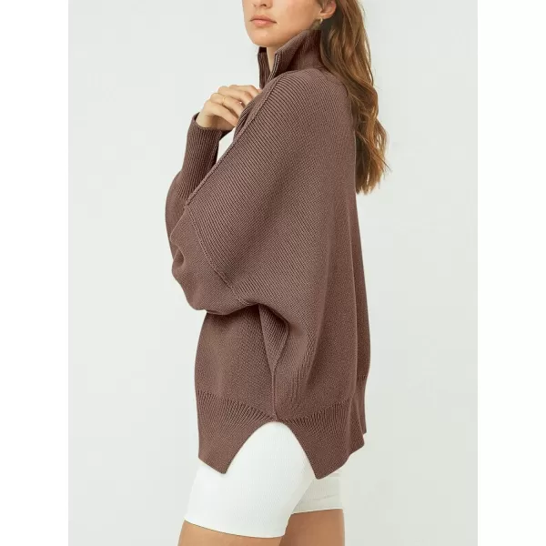 Caracilia Women's Oversized Sweater 2023 1/4 Zipper Collar Long Sleeve Drop Shoulder Slouchy Pullover Top