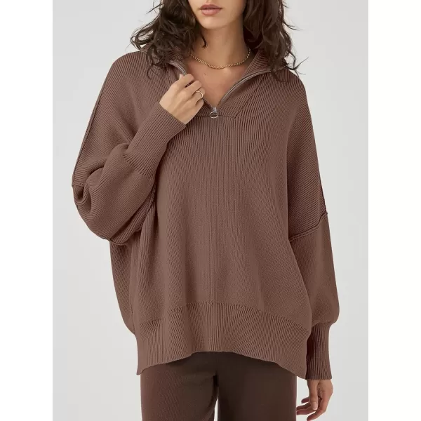 Caracilia Women's Oversized Sweater 2023 1/4 Zipper Collar Long Sleeve Drop Shoulder Slouchy Pullover Top