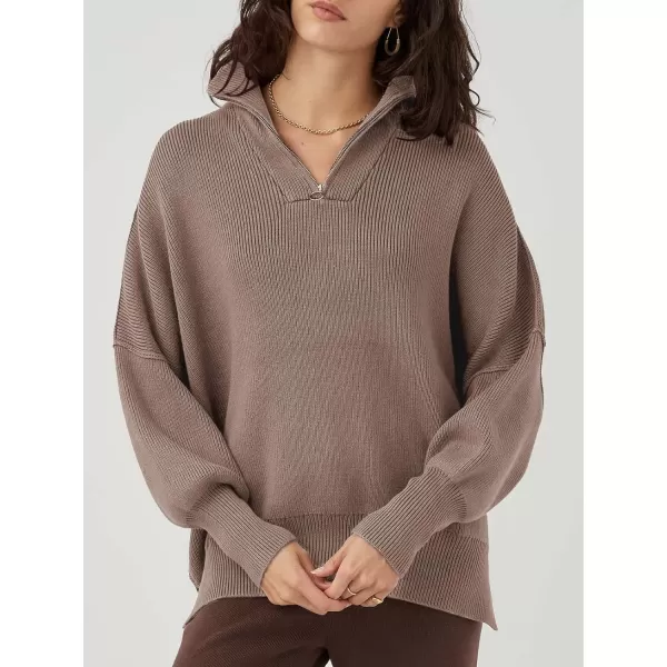 Caracilia Women's Oversized Sweater 2023 1/4 Zipper Collar Long Sleeve Drop Shoulder Slouchy Pullover Top