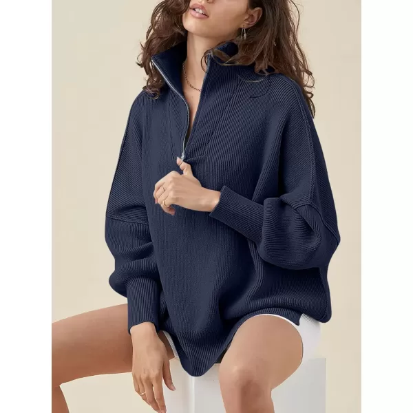 Caracilia Women's Oversized Sweater 2023 1/4 Zipper Collar Long Sleeve Drop Shoulder Slouchy Pullover Top