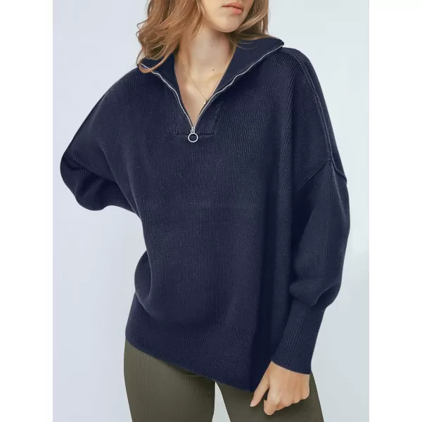 Caracilia Women's Oversized Sweater 2023 1/4 Zipper Collar Long Sleeve Drop Shoulder Slouchy Pullover Top