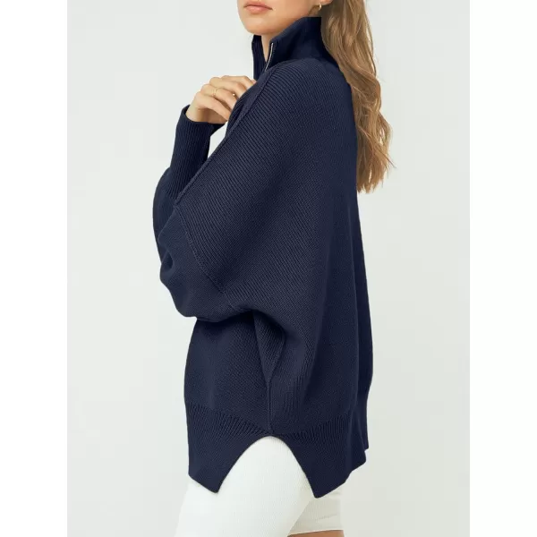 Caracilia Women's Oversized Sweater 2023 1/4 Zipper Collar Long Sleeve Drop Shoulder Slouchy Pullover Top