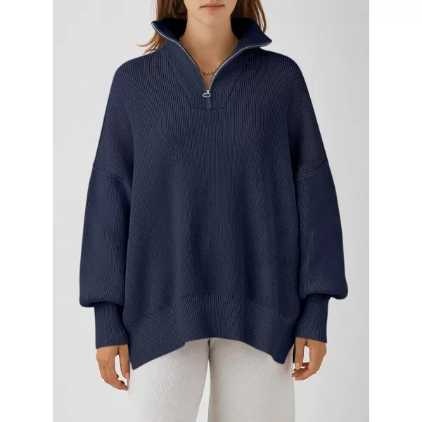 Caracilia Women's Oversized Sweater 2023 1/4 Zipper Collar Long Sleeve Drop Shoulder Slouchy Pullover Top