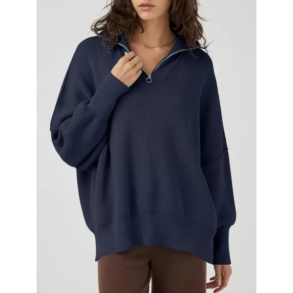 Caracilia Women's Oversized Sweater 2023 1/4 Zipper Collar Long Sleeve Drop Shoulder Slouchy Pullover Top