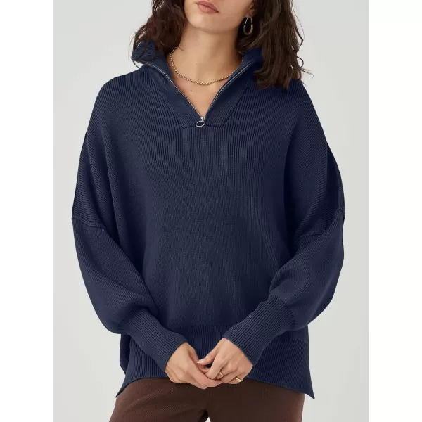 Caracilia Women's Oversized Sweater 2023 1/4 Zipper Collar Long Sleeve Drop Shoulder Slouchy Pullover Top