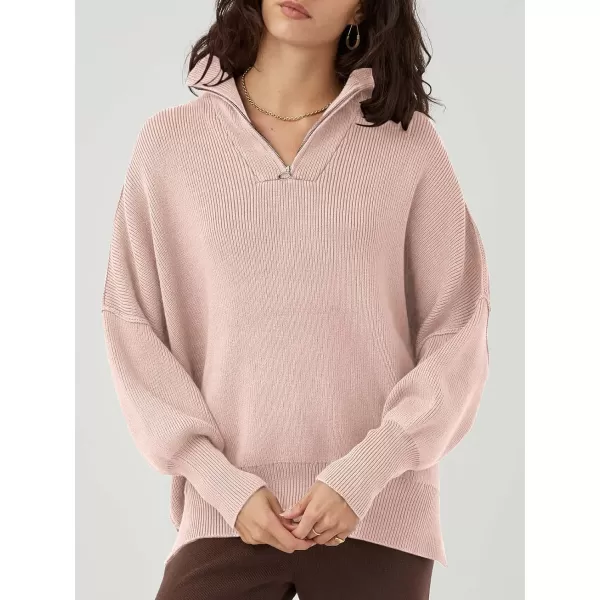Caracilia Women's Oversized Sweater 2023 1/4 Zipper Collar Long Sleeve Drop Shoulder Slouchy Pullover Top