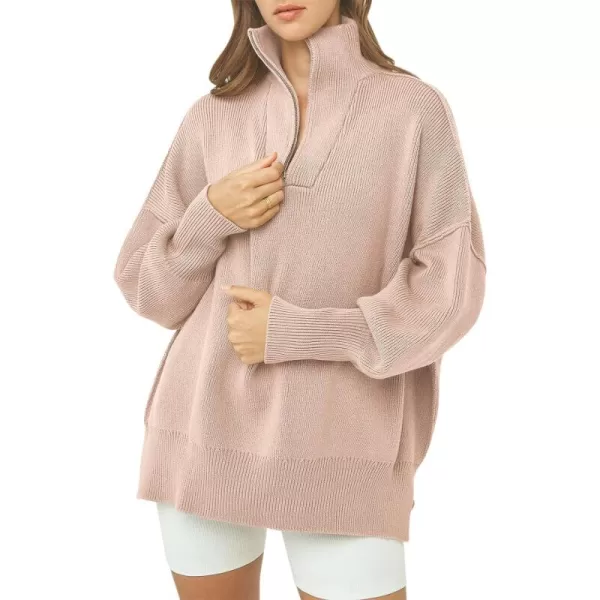Caracilia Women's Oversized Sweater 2023 1/4 Zipper Collar Long Sleeve Drop Shoulder Slouchy Pullover Top