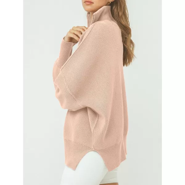 Caracilia Women's Oversized Sweater 2023 1/4 Zipper Collar Long Sleeve Drop Shoulder Slouchy Pullover Top