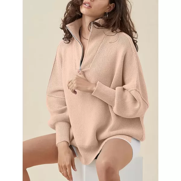 Caracilia Women's Oversized Sweater 2023 1/4 Zipper Collar Long Sleeve Drop Shoulder Slouchy Pullover Top