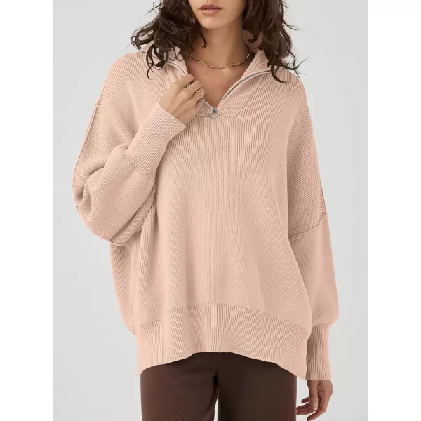 Caracilia Women's Oversized Sweater 2023 1/4 Zipper Collar Long Sleeve Drop Shoulder Slouchy Pullover Top