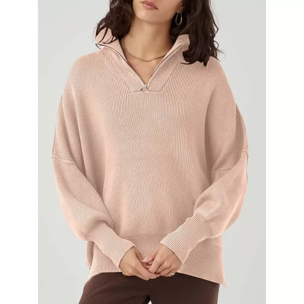 Caracilia Women's Oversized Sweater 2023 1/4 Zipper Collar Long Sleeve Drop Shoulder Slouchy Pullover Top