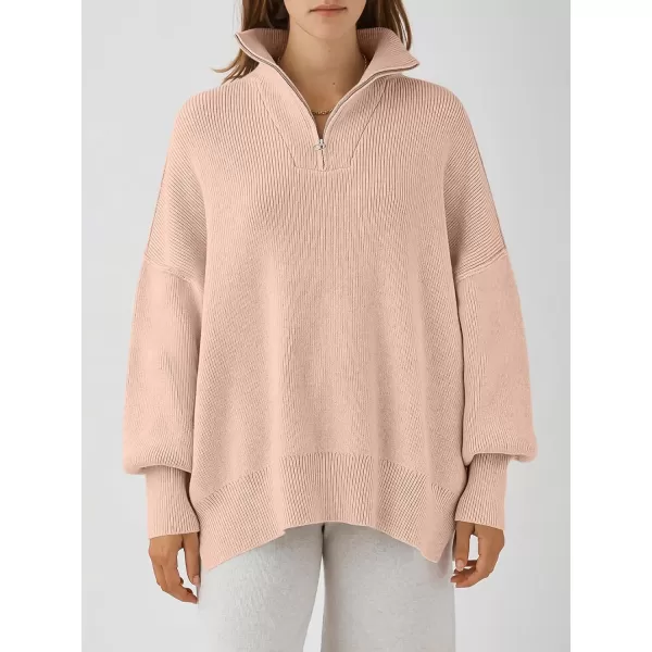 Caracilia Women's Oversized Sweater 2023 1/4 Zipper Collar Long Sleeve Drop Shoulder Slouchy Pullover Top