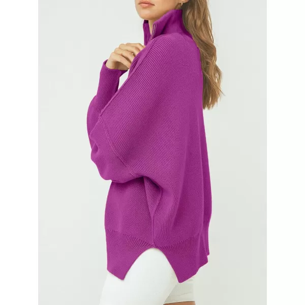 Caracilia Women's Oversized Sweater 2023 1/4 Zipper Collar Long Sleeve Drop Shoulder Slouchy Pullover Top