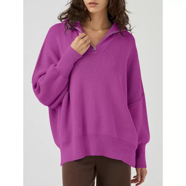 Caracilia Women's Oversized Sweater 2023 1/4 Zipper Collar Long Sleeve Drop Shoulder Slouchy Pullover Top
