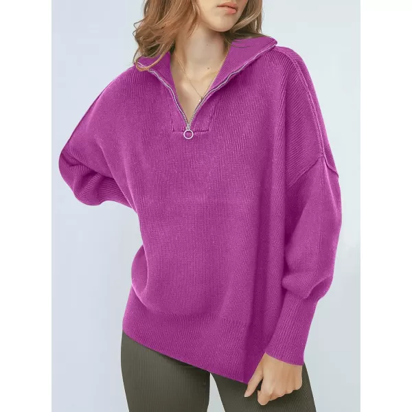 Caracilia Women's Oversized Sweater 2023 1/4 Zipper Collar Long Sleeve Drop Shoulder Slouchy Pullover Top