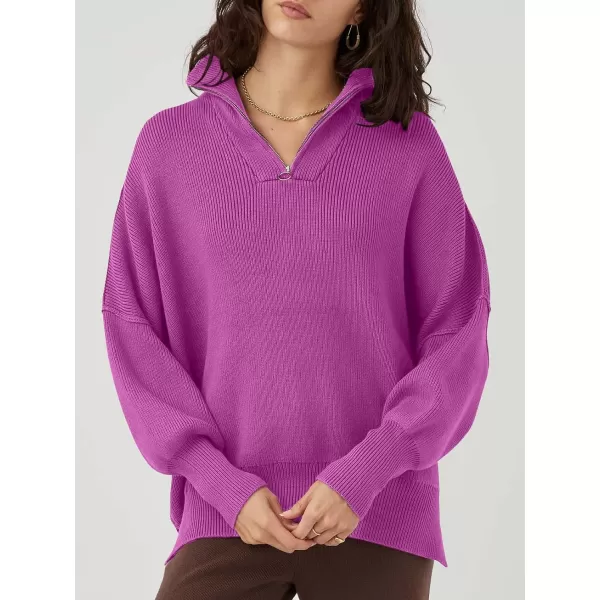 Caracilia Women's Oversized Sweater 2023 1/4 Zipper Collar Long Sleeve Drop Shoulder Slouchy Pullover Top