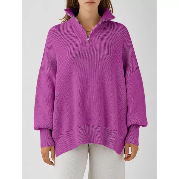 Caracilia Women's Oversized Sweater 2023 1/4 Zipper Collar Long Sleeve Drop Shoulder Slouchy Pullover Top