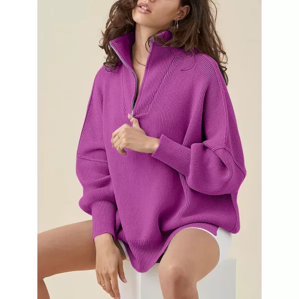 Caracilia Women's Oversized Sweater 2023 1/4 Zipper Collar Long Sleeve Drop Shoulder Slouchy Pullover Top