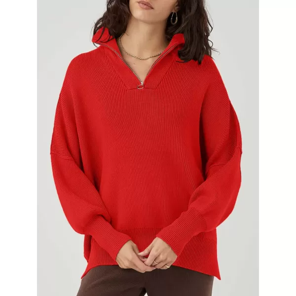 Caracilia Women's Oversized Sweater 2023 1/4 Zipper Collar Long Sleeve Drop Shoulder Slouchy Pullover Top
