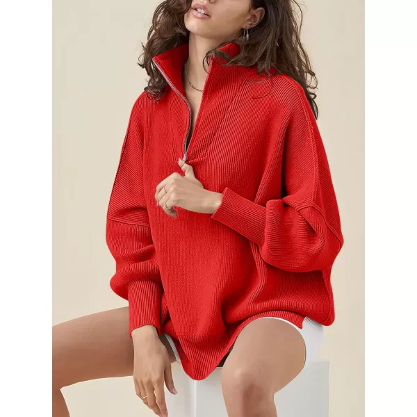Caracilia Women's Oversized Sweater 2023 1/4 Zipper Collar Long Sleeve Drop Shoulder Slouchy Pullover Top