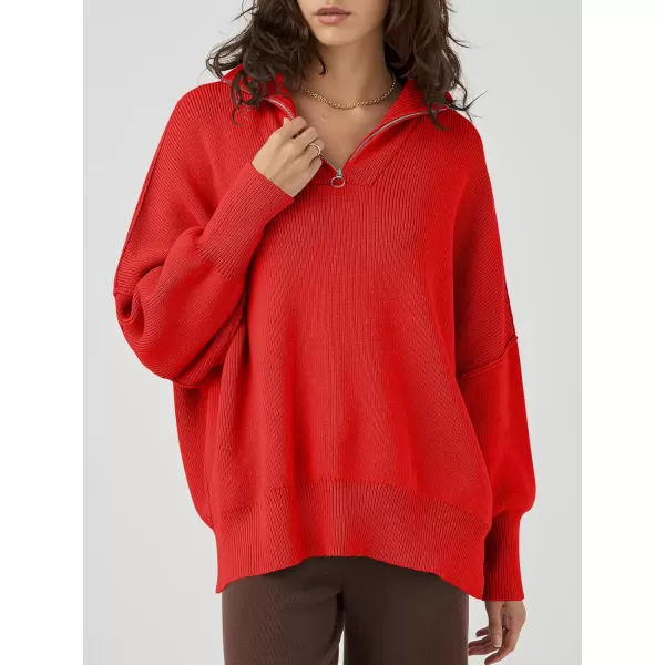 Caracilia Women's Oversized Sweater 2023 1/4 Zipper Collar Long Sleeve Drop Shoulder Slouchy Pullover Top