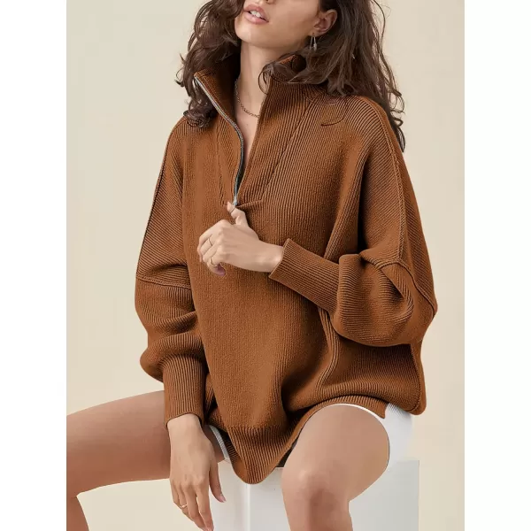 Caracilia Women's Oversized Sweater 2023 1/4 Zipper Collar Long Sleeve Drop Shoulder Slouchy Pullover Top