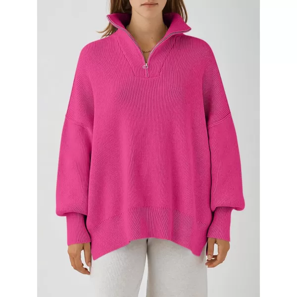 Caracilia Women's Oversized Sweater 2023 1/4 Zipper Collar Long Sleeve Drop Shoulder Slouchy Pullover Top