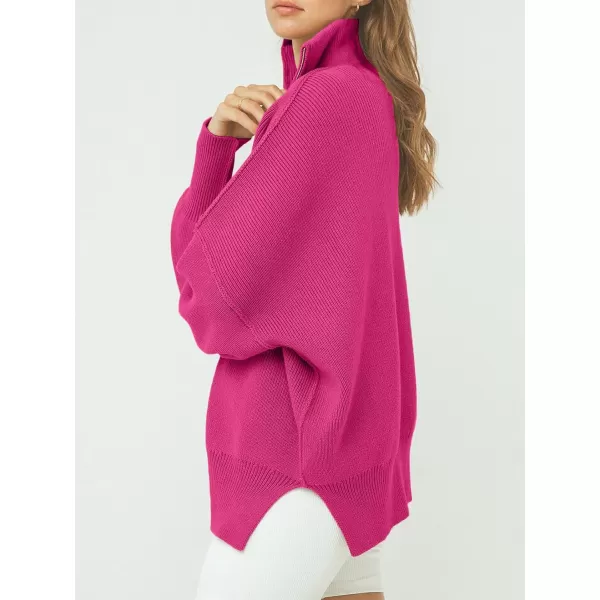 Caracilia Women's Oversized Sweater 2023 1/4 Zipper Collar Long Sleeve Drop Shoulder Slouchy Pullover Top