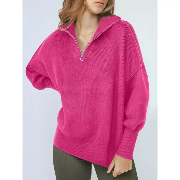 Caracilia Women's Oversized Sweater 2023 1/4 Zipper Collar Long Sleeve Drop Shoulder Slouchy Pullover Top