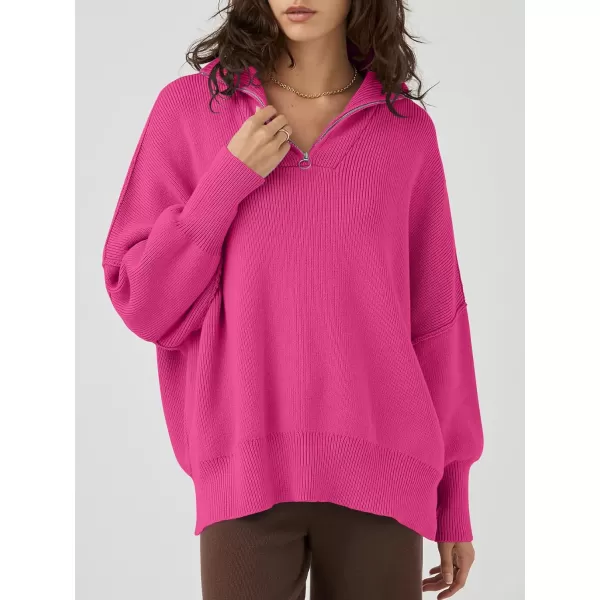 Caracilia Women's Oversized Sweater 2023 1/4 Zipper Collar Long Sleeve Drop Shoulder Slouchy Pullover Top