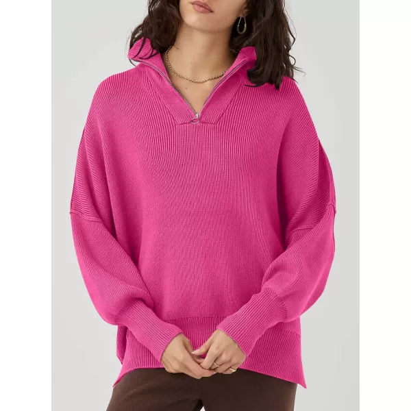 Caracilia Women's Oversized Sweater 2023 1/4 Zipper Collar Long Sleeve Drop Shoulder Slouchy Pullover Top