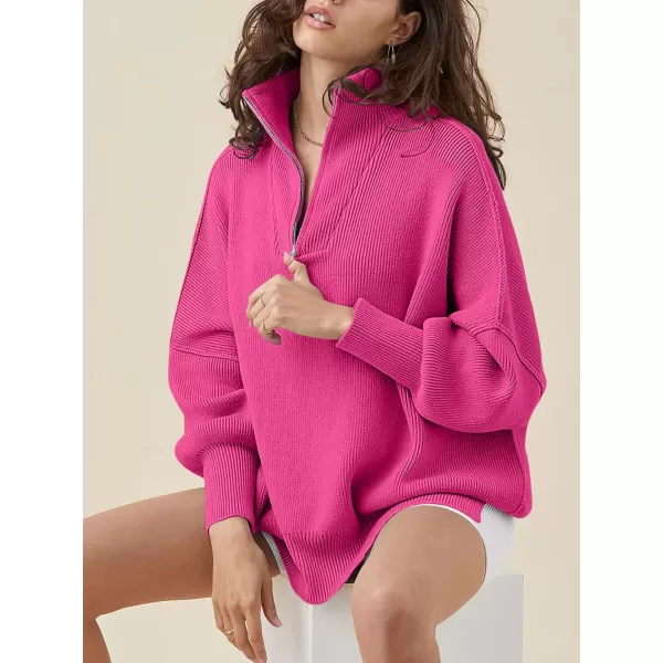 Caracilia Women's Oversized Sweater 2023 1/4 Zipper Collar Long Sleeve Drop Shoulder Slouchy Pullover Top
