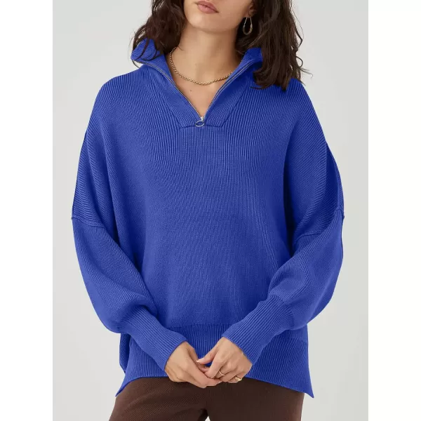 Caracilia Women's Oversized Sweater 2023 1/4 Zipper Collar Long Sleeve Drop Shoulder Slouchy Pullover Top