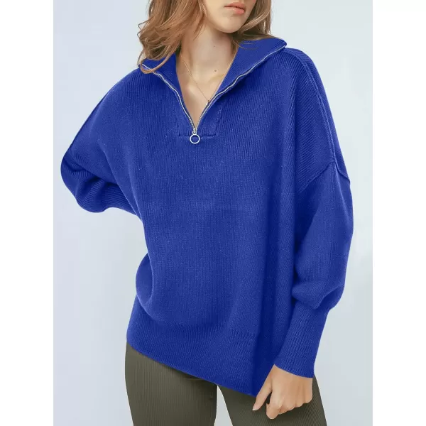 Caracilia Women's Oversized Sweater 2023 1/4 Zipper Collar Long Sleeve Drop Shoulder Slouchy Pullover Top