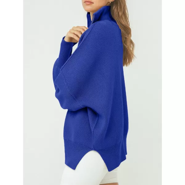 Caracilia Women's Oversized Sweater 2023 1/4 Zipper Collar Long Sleeve Drop Shoulder Slouchy Pullover Top