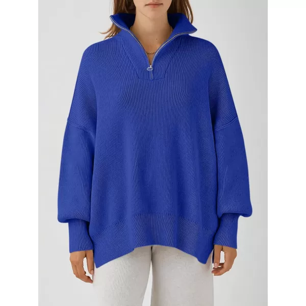 Caracilia Women's Oversized Sweater 2023 1/4 Zipper Collar Long Sleeve Drop Shoulder Slouchy Pullover Top
